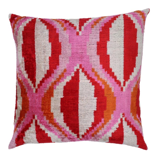 Contemporary Pinky Red Handmade Velvet Throw Pillow & Down Insert For Sale