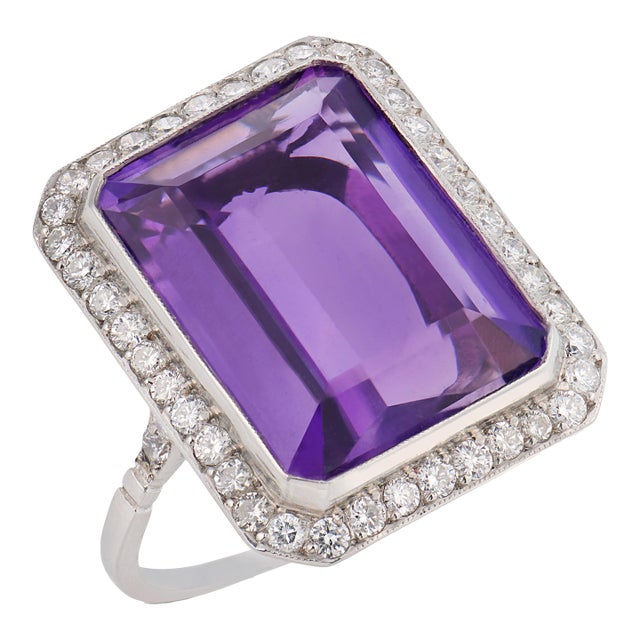 Contemporary 9.45 Carat Amethyst Diamond Platinum Cocktail Ring, Size 7.5 For Sale
