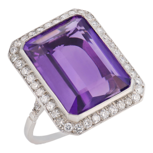 Contemporary 9.45 Carat Amethyst Diamond Platinum Cocktail Ring, Size 7.5