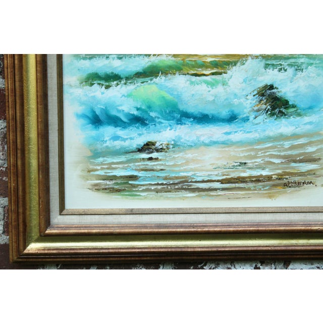 Textile Vintage Beach Seascape Original Oil Painting For Sale - Image 7 of 13