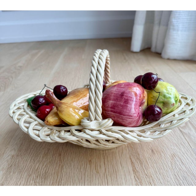 Vintage Ceramiche Di Bassano Italian Majolica Reticulated Fruit Basket For Sale - Image 4 of 9