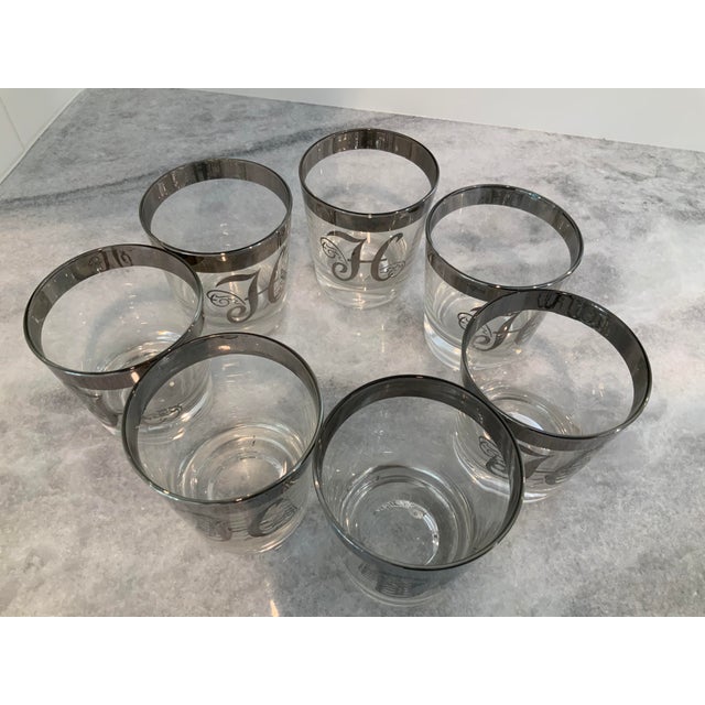 Mid 20th Century Mid 20th Century Silver Rimmed “h” Low Ball Glasses- Set of 7 For Sale - Image 5 of 8