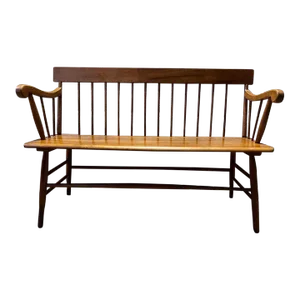 Vintage American Primitive Style Spindle Back Solid Cherry Bench