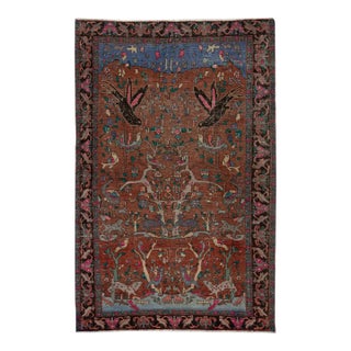 4 X 7 Antique Persian Wool Rug in Rust With Allover Design For Sale