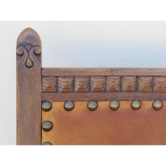 Wood Early 20th Century English Gothic Arts & Crafts Wood and Leather Arm Chair For Sale - Image 7 of 12