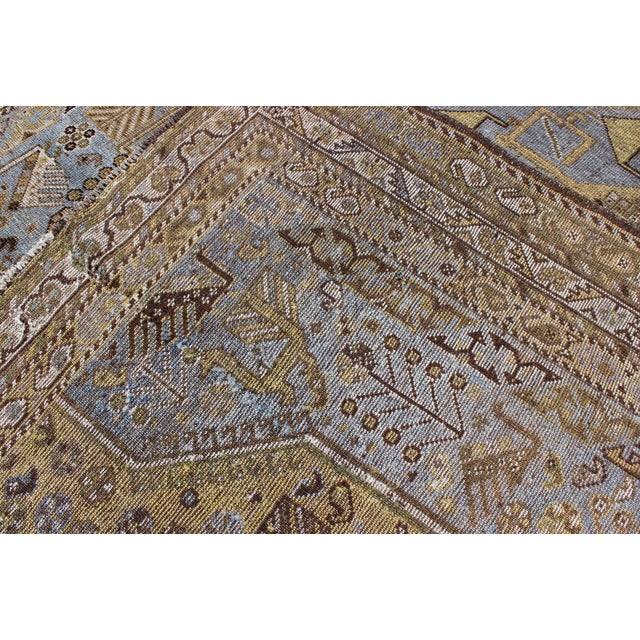 Hand Knotted Vintage Persian Shiraz Rug Tri-Medallion Design in Lavender and Olive For Sale - Image 12 of 13
