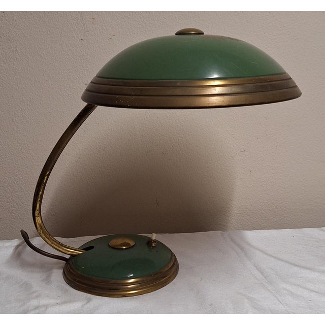 Mid-Century German Desk Lamp with Partly Green Painted Brass Frame by Helo, 1950s, in Good conditions. Designed 1950 to...