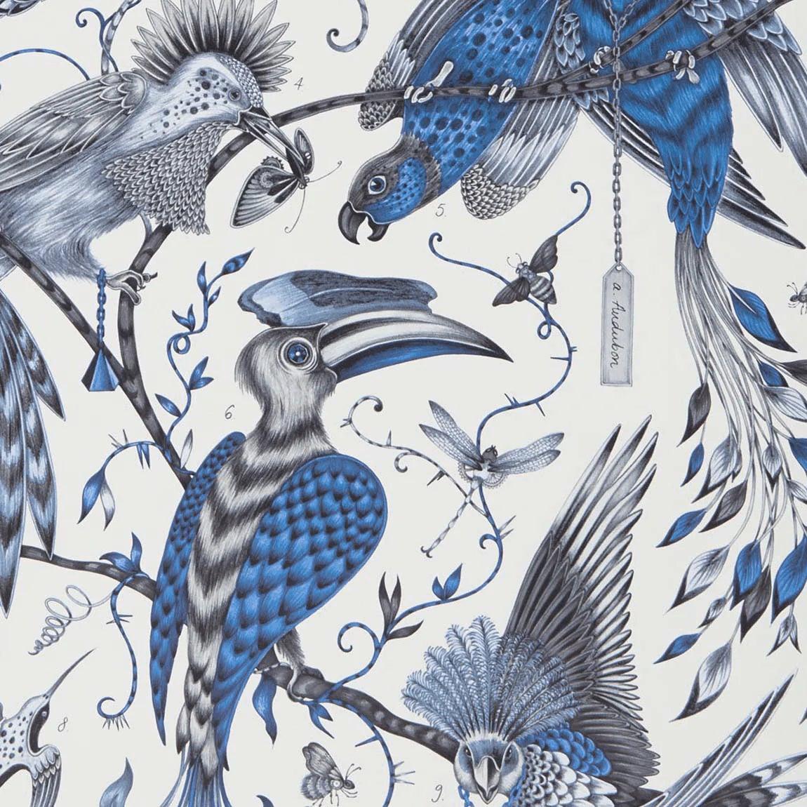 Audubon Wallpaper - Blue - Sample | Chairish
