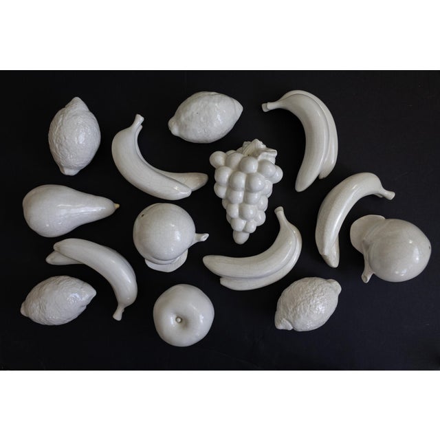 White Italian Footed Pedestal Fruit Bowl With Ceramic Fruits Centerpiece For Sale - Image 11 of 17