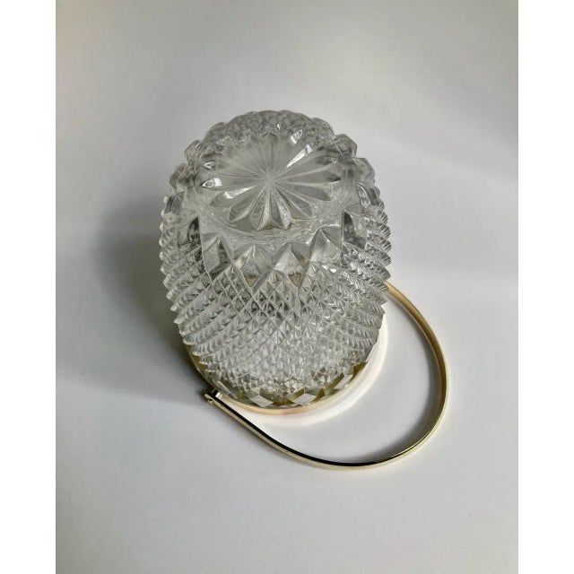 Mid Century Clear Crystal Diamond Point & Gold Handled Ice Bucket For Sale - Image 11 of 13