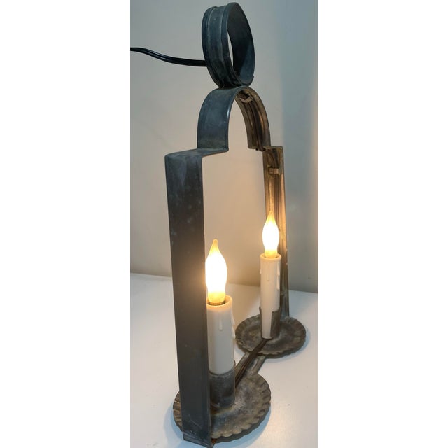 Metal Vintage Primitive Tin Hanging Candle Electrified Light For Sale - Image 7 of 10
