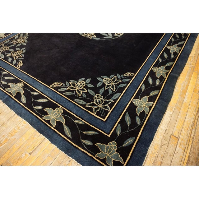 1930s 1930s Traditional Navy Blue Medallion Antique Chinese Peking Room Size Rug For Sale - Image 5 of 11