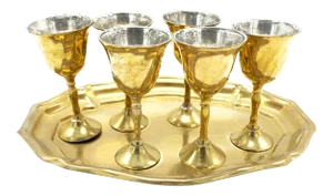 Mid-Century Brass Aperitif Serving Set - 7 Pieces