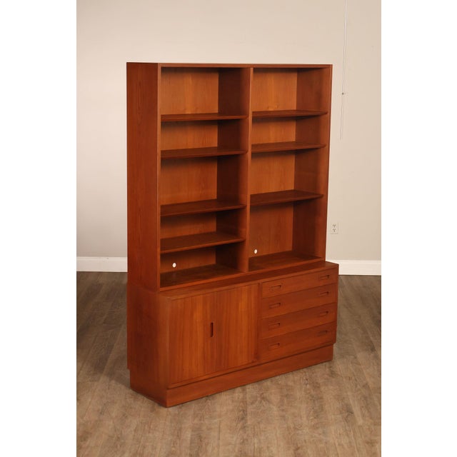 High Quality Vintage Teak Wall Unit with Open Adjustable Shelving, Cupboard Storage, and Dovetailed Drawers, By Poul Hundevad