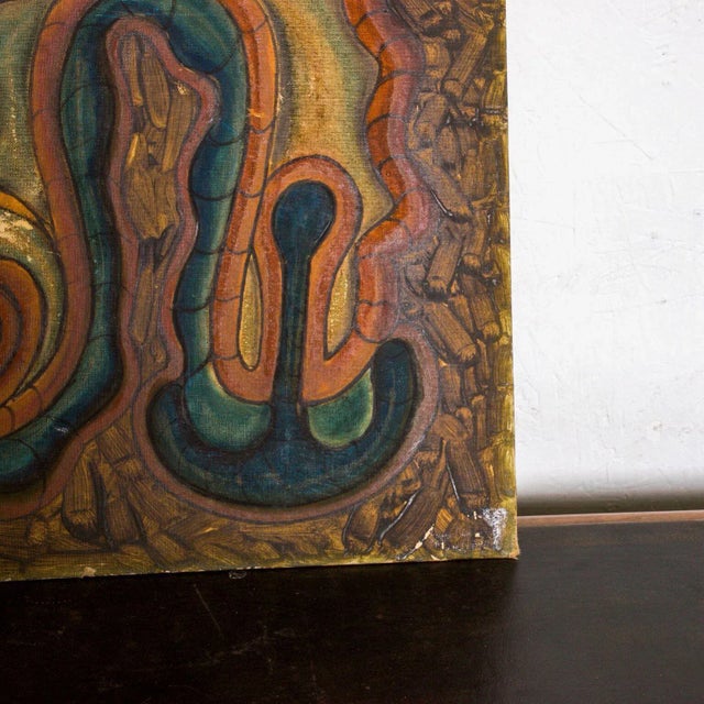 Organic Art Form Modern Abstract Oil on Board Painting 1980s For Sale - Image 4 of 8