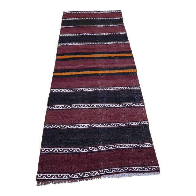 1970s Mid-Century Burgundy Striped Kilim For Sale