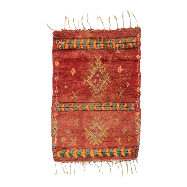 Vintage Red Boujad Moroccan Rug - 02'09 X 04'00 For Sale