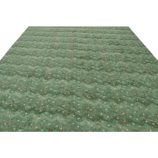 2010s Rug & Kilim’s Scandinavian Style Rug With Green Geometric Patterns For Sale - Image 5 of 7