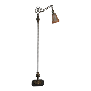 1920s Victorian Style Floor Lamp With Green and Black Accents