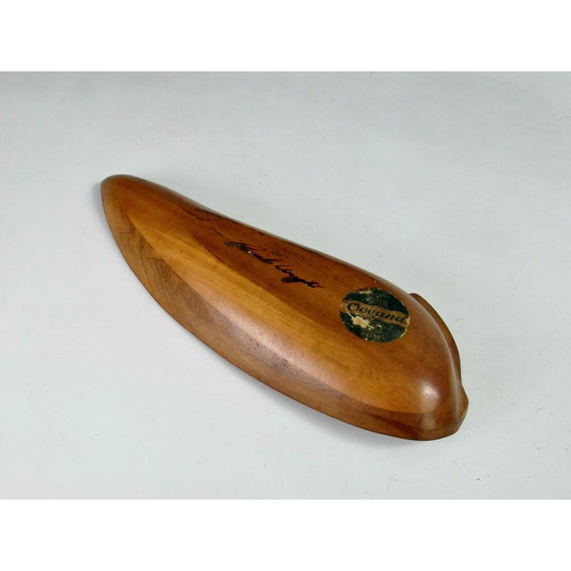 Brown Oceana Wood Bowl Branded Russel Wright Retains Early Original Klise Paper Label For Sale - Image 8 of 11