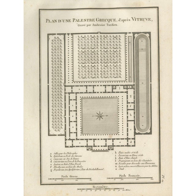 Tardieu, Ancient Greek Gymnasium and Palaestra Plan After Vitruvius, 1825, Engraving For Sale