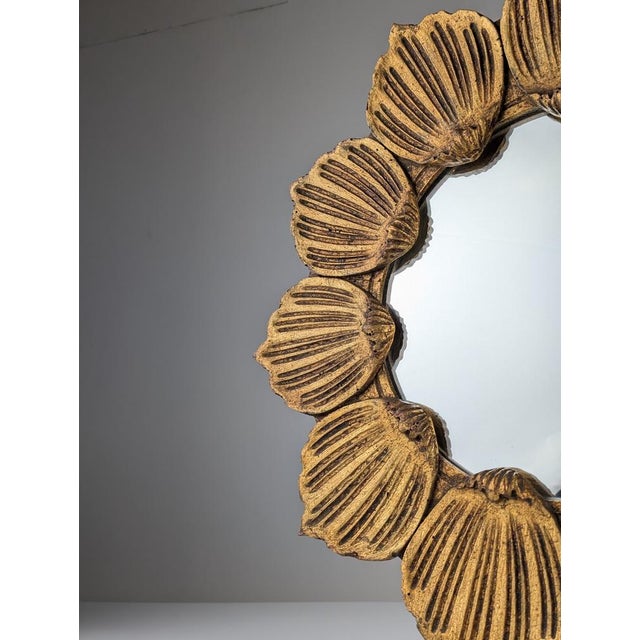 Mid-Century Modern Floral Sun Mirror in Gilded Wood, 1950s For Sale - Image 3 of 7