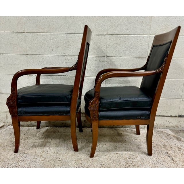 Vintage French Empire Charles X Style Consulate Master Armchairs - Pair For Sale - Image 4 of 11