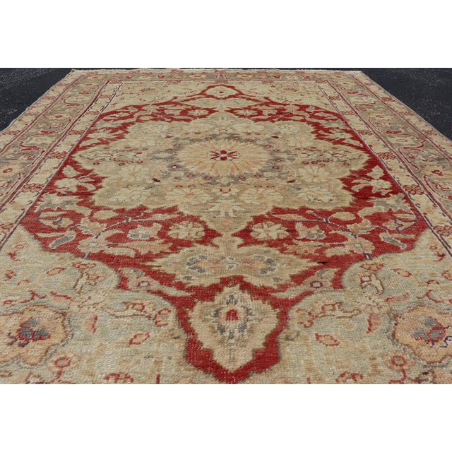 Textile Fine Turkish Oushak Rug With Centre Medallion in Light Red and Ivory For Sale - Image 7 of 12