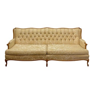 Vintage Hollywood Regency Style Gold Damask Print Sofa For Sale