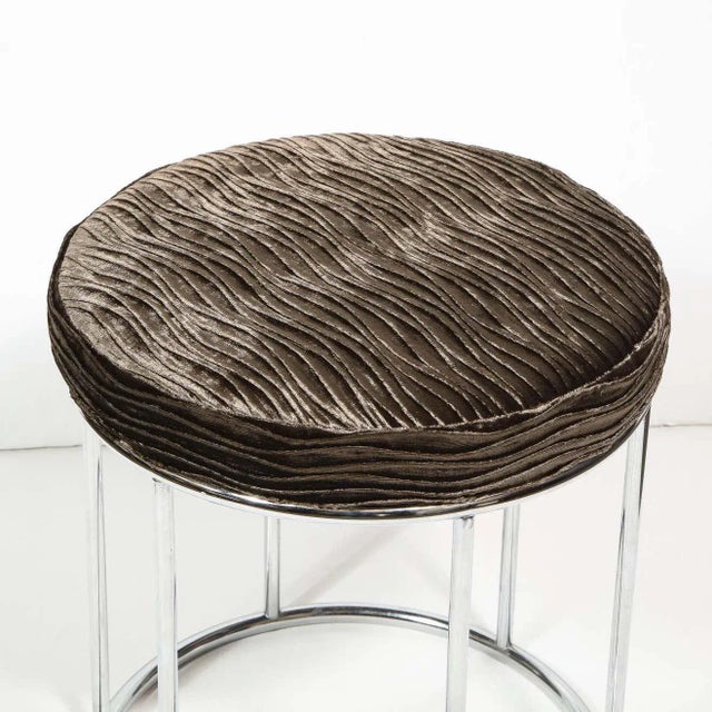 Midcentury Chrome and Smoked Bronze Gauffraged Velvet Stool by Arthur Umanoff For Sale - Image 9 of 10