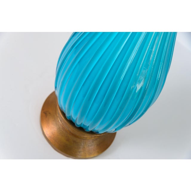 Pair Murano Blue Empoli Glass, Lamps Italy 1960s For Sale In West Palm - Image 6 of 10