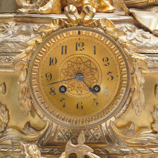 Late 19th Century 19th Century French Empire Style Ormolu Bronze Mantel Clock, 1870s For Sale - Image 5 of 11