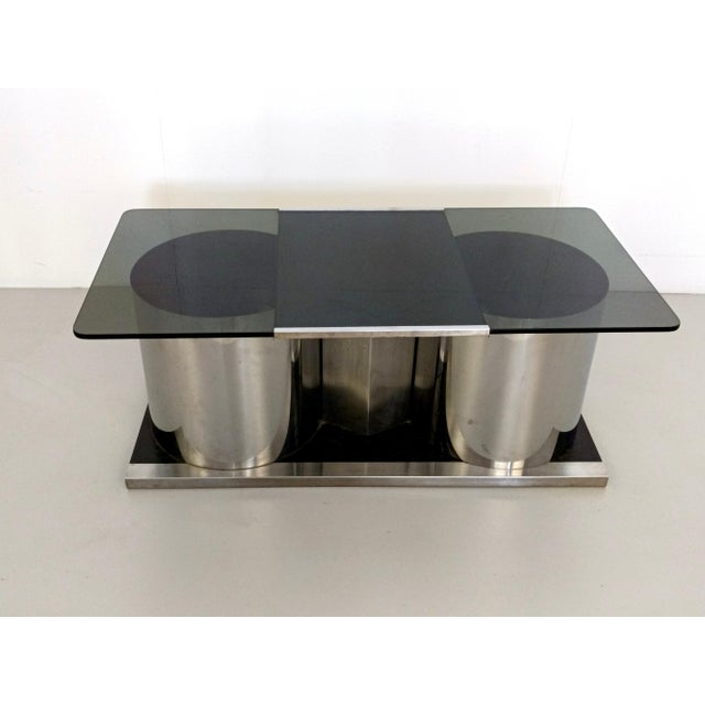 Vintage Rectangular Smoked Glass Coffee Table with Dry Bar by Francois Monnet, 1970s For Sale - Image 12 of 12