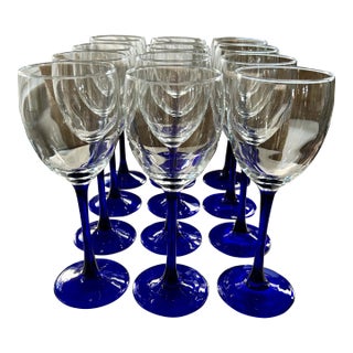Blue Stemmed Wine Glasses - S/12 For Sale