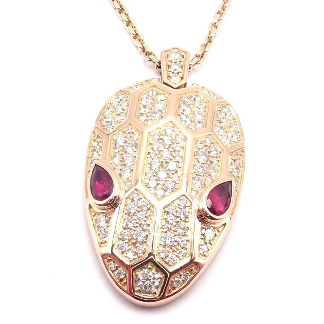 Bulgari Bulgari Serpenti Pave Diamond Rubellite Rose Gold Large Pendant Necklace For Sale - Image 4 of 13