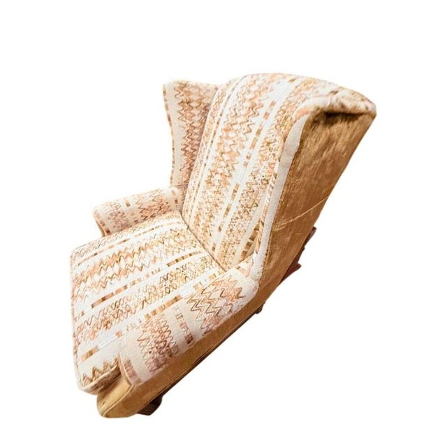 1970s Accent Chair Wing Back Velvet Jacquard Stripe Stuart Funiture Company Asheboro Nc. Retro Kitsch Statement Piece Living Room Office For Sale - Image 5 of 12