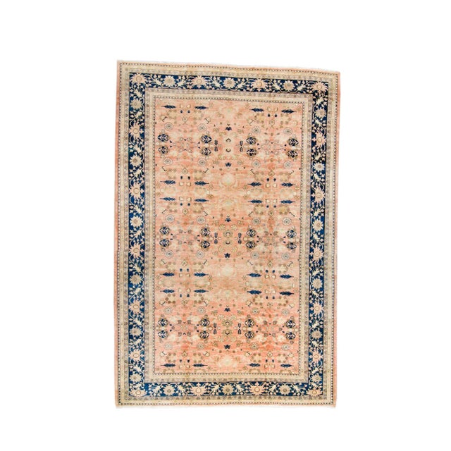 1990s Vintage Oushak Allover Salmon Navy Hand-Knotted Rug - 12’ X 18’1" For Sale - Image 10 of 10