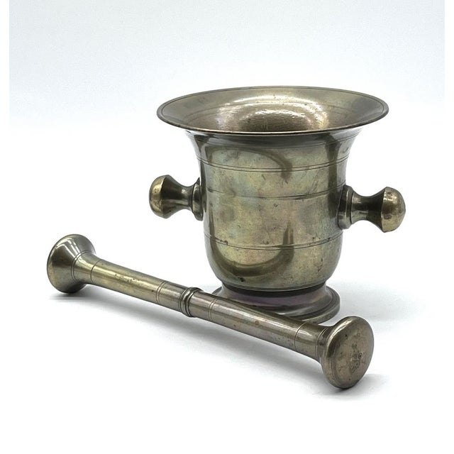 Metal Antique Baroque Apothecary Mortar with Original Pestle Bronze, 1700s For Sale - Image 7 of 16