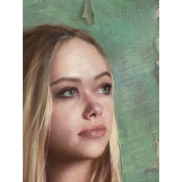 The Light Always Shines Through by Kelly Birkenruth | Oil on Panel Portrait of a woman with flowers For Sale - Image 4 of 5