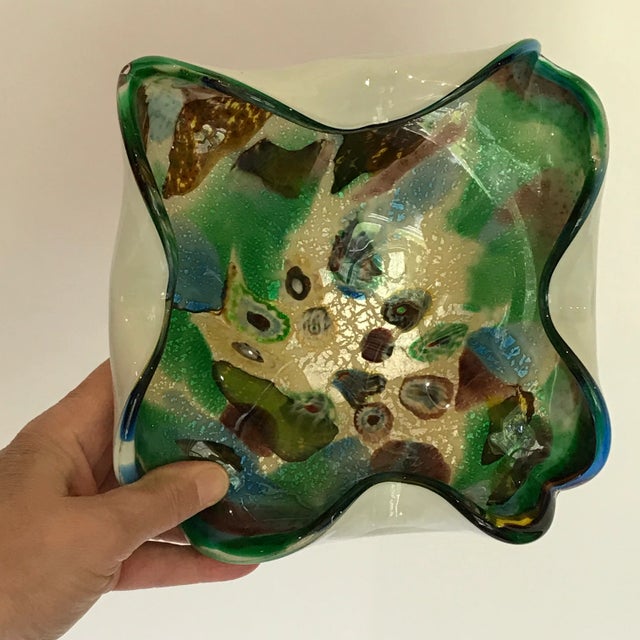 Metal Silver Flecked Murano Glass Dish Bowl Catchall For Sale - Image 7 of 11