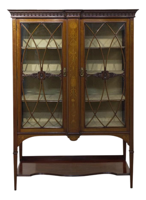Edwardian Sheraton Display Cabinet in Mahogany Inlay, 1900s
