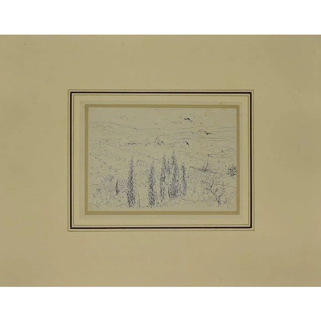 Landscape is an original drawing in china ink realized by Eugen Drăguțescu. Hand-signed Good conditions with some stains....