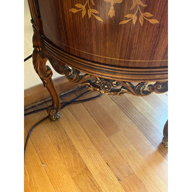 1920s Demi-Lune Commode, Marquetry, Two Doors, Two Shelves, Glass Top For Sale - Image 9 of 12