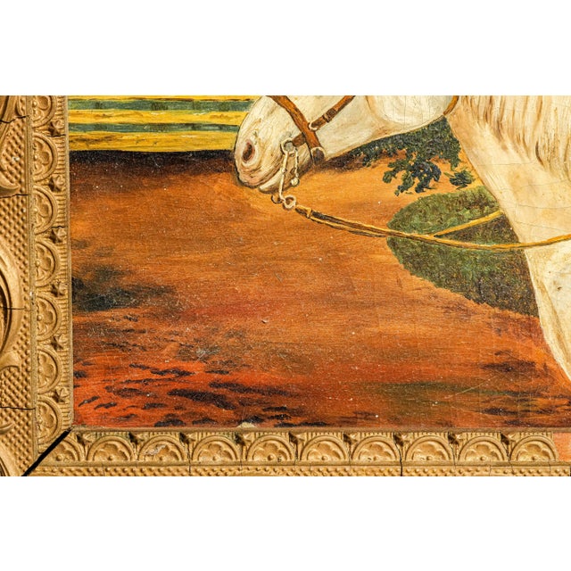 Paper Charming Antique 19th Century Equestrian Oil Painting White Horse Portrait Folk Art Equestrian English Country Home Decor For Sale - Image 7 of 14