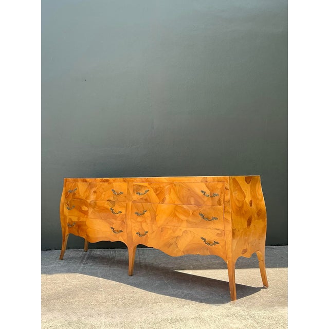 Vintage Italian Burl Olive Wood Long Dresser For Sale - Image 12 of 12
