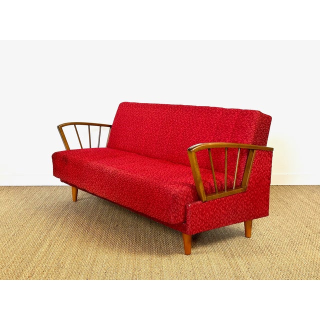 Vintage Scandinavian Convertible Sofa in Wood and Fabric, 1960s For Sale - Image 9 of 17