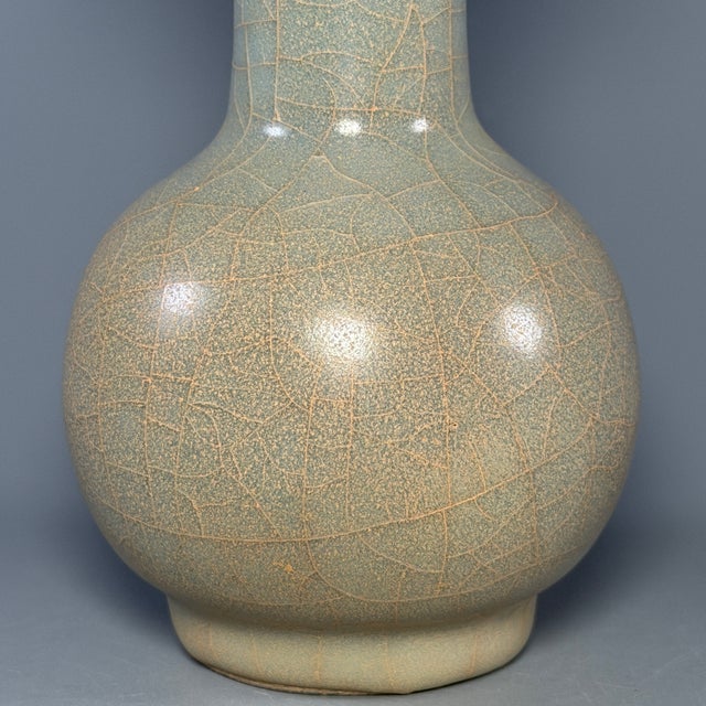 Ceramic Vintage Chinese Longquan Celadon Crackle Glaze Vase For Sale - Image 7 of 9