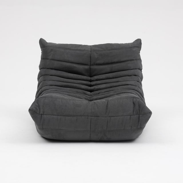 Authentic Restored Togo Fireside Chair and Ottoman in Shadow Grey Microfibre - Vintage Ligne Roset For Sale - Image 13 of 16