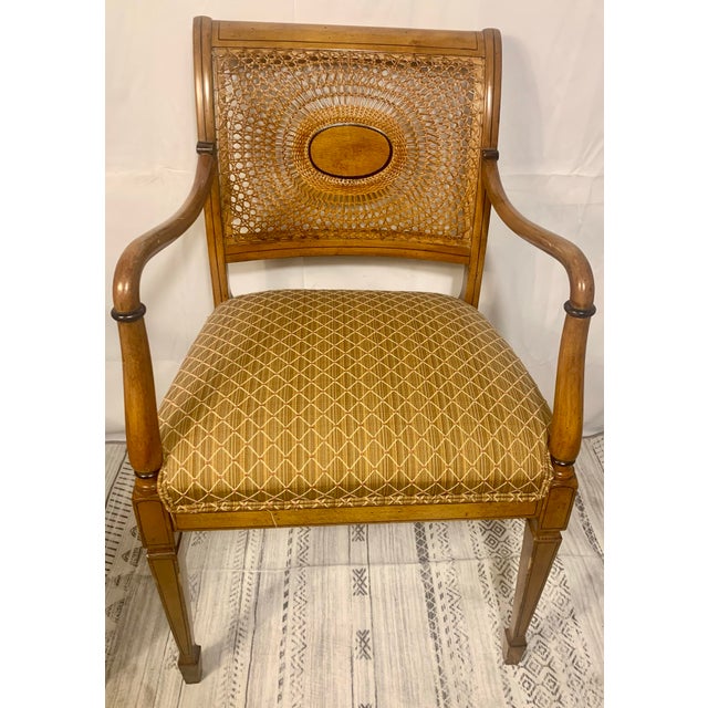 Pair of Early 20th Century Hand Painted Regency Sheraton Revival Spider Cane Armchairs For Sale - Image 4 of 10