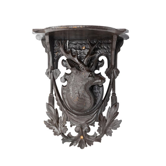 Black Forest Carved Stag's Head Wall Shelf, Swiss, Ca. 1880 For Sale - Image 10 of 10